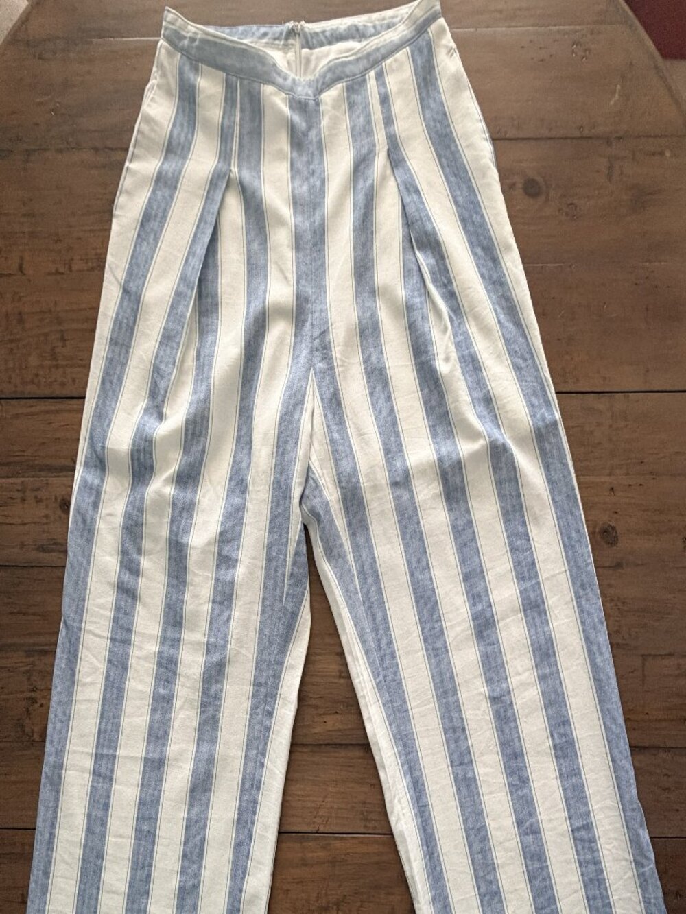 NWOT Blue White Stripe Wide Leg Linen Blend Culottes Pants Women’s Large